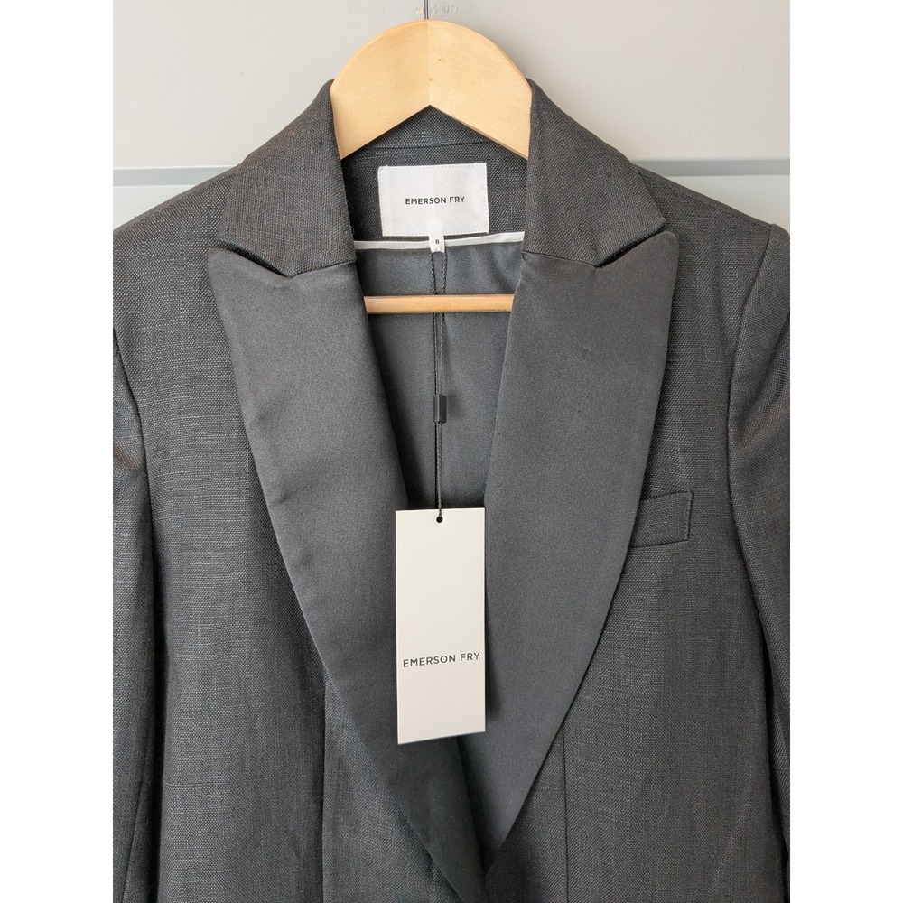 NWT $298 EMERSON FRY Women‎ Gray Wingtip Dinner Jacket Blazer Size 8 100% Linen